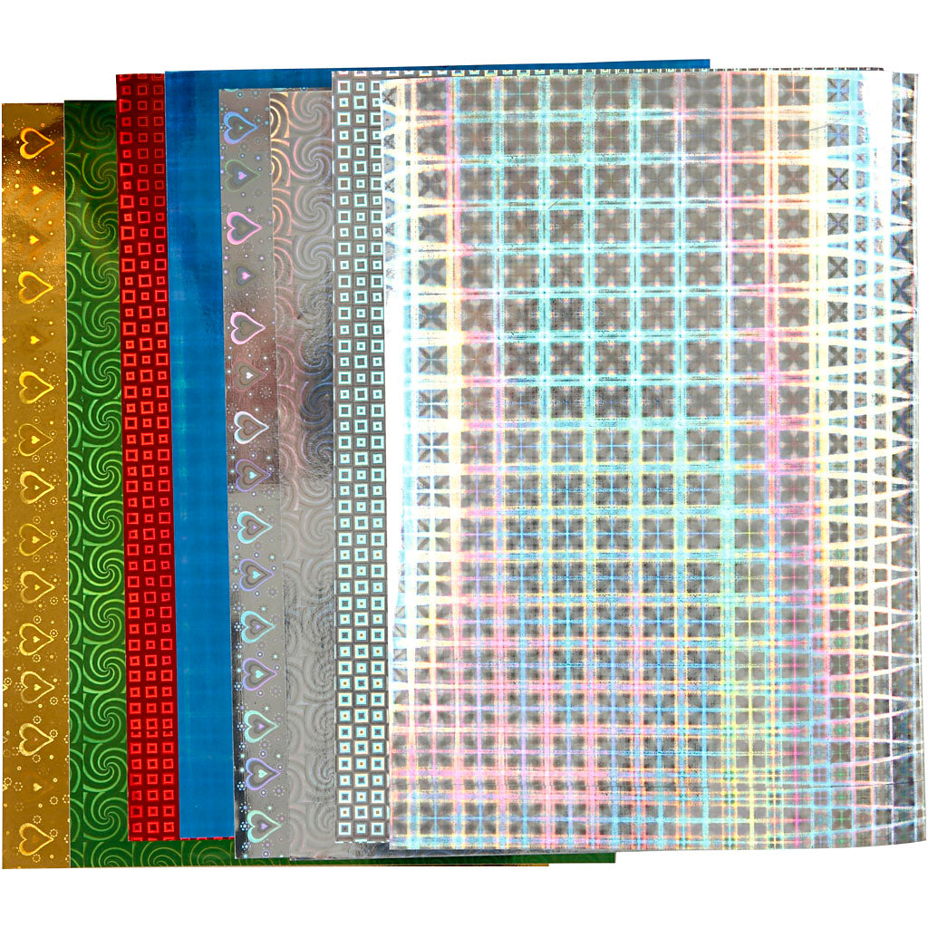 Holographic Paper, A4, sheet 210x297 mm, 120 g, 8 ass sheets