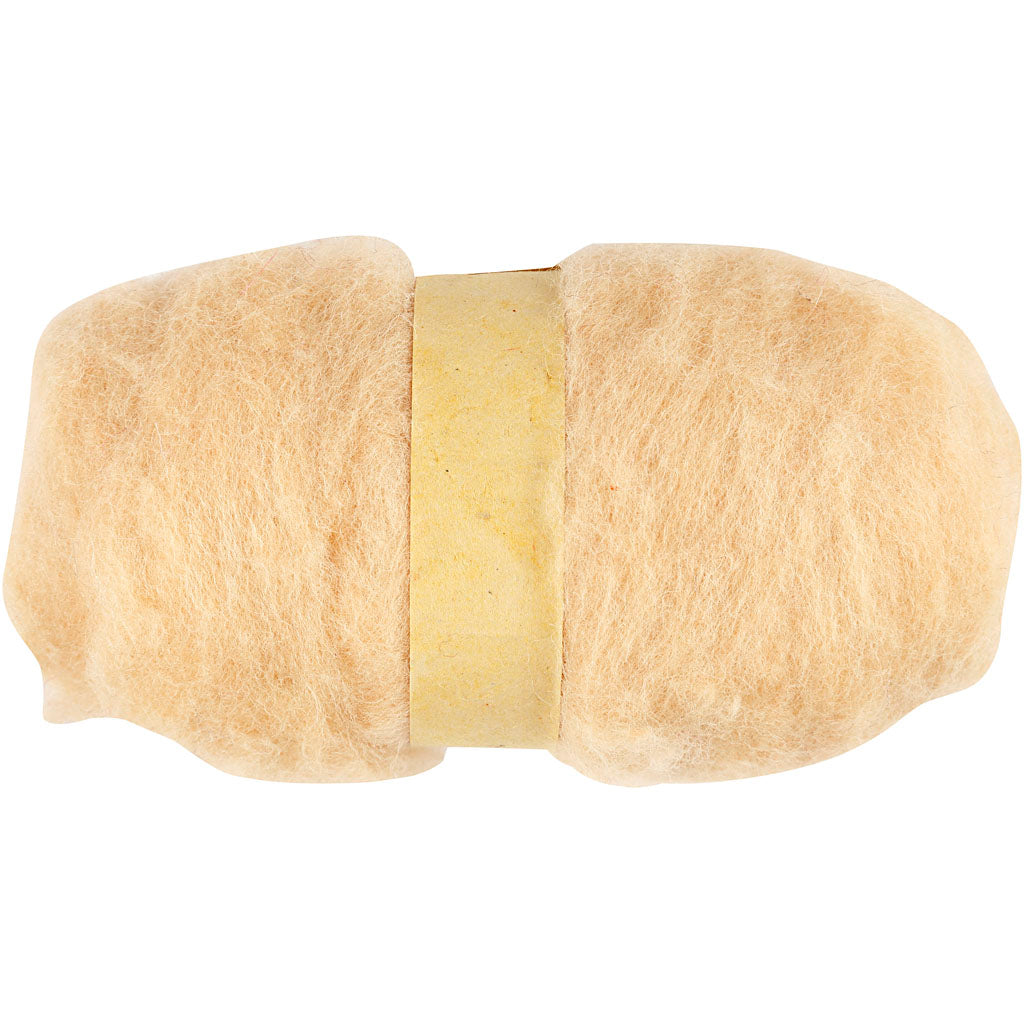 Carded Wool, light beige, 100 g/ 1 bundle