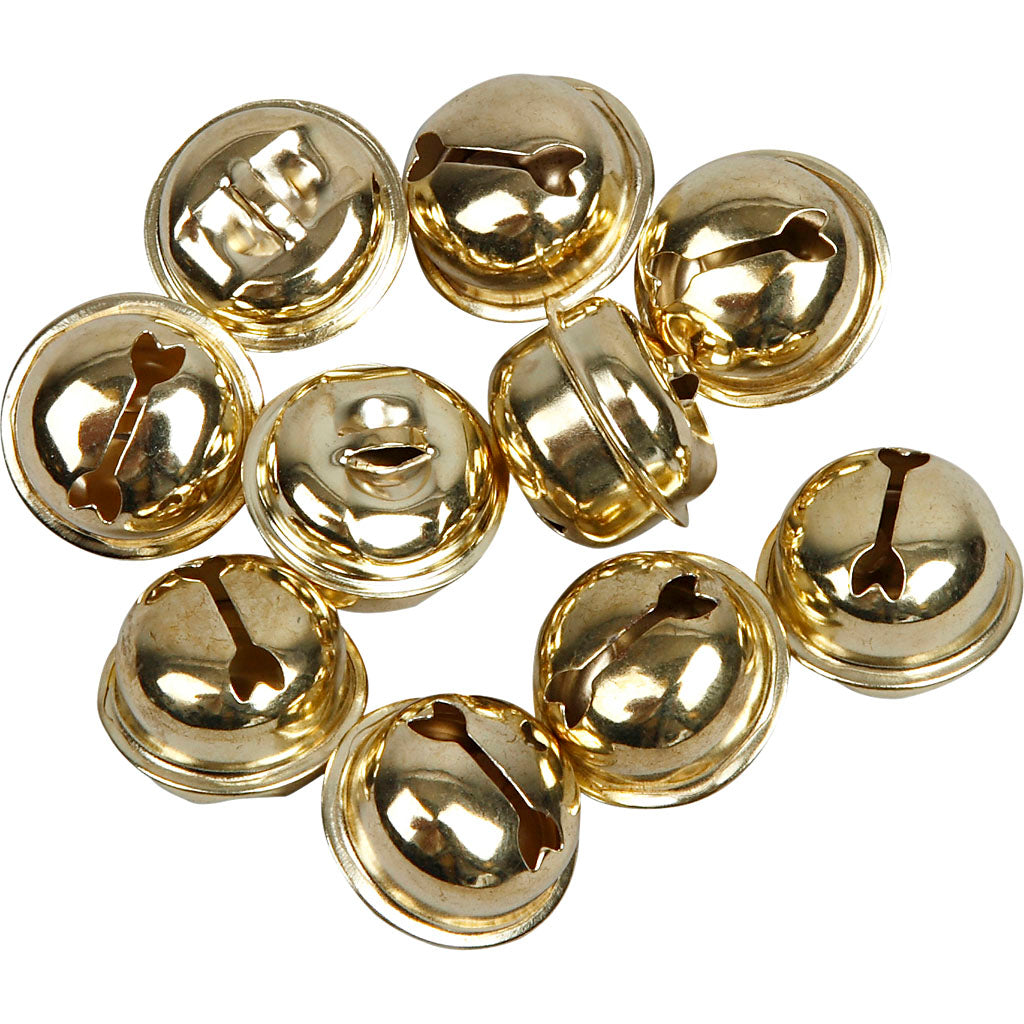 Bells, dia. 13+15+17 mm, gold, 12 asstd.
