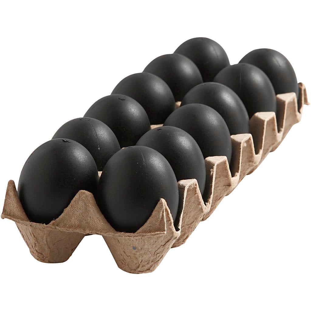 Eggs, H: 6 cm, black, 12 pc