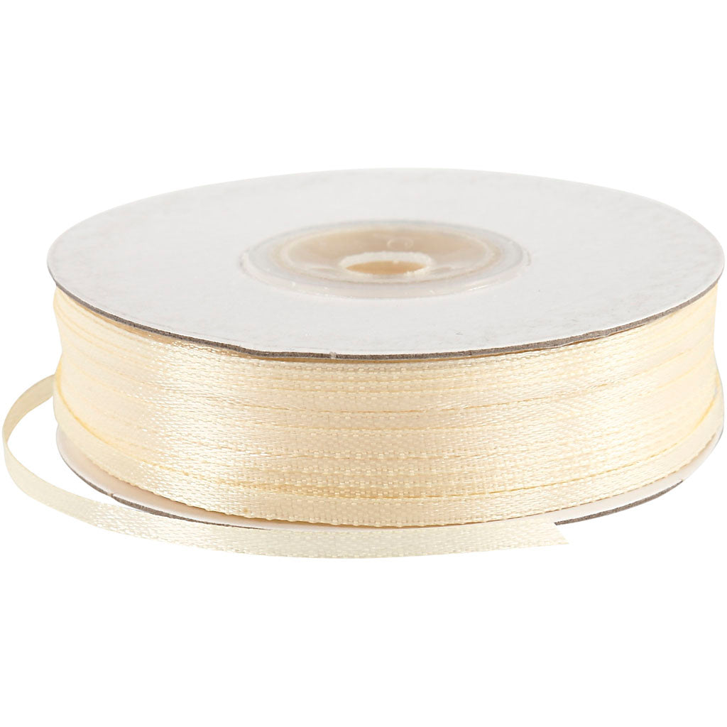 Satin Ribbon, W: 3 mm, off-white, 100 m/ 1 roll