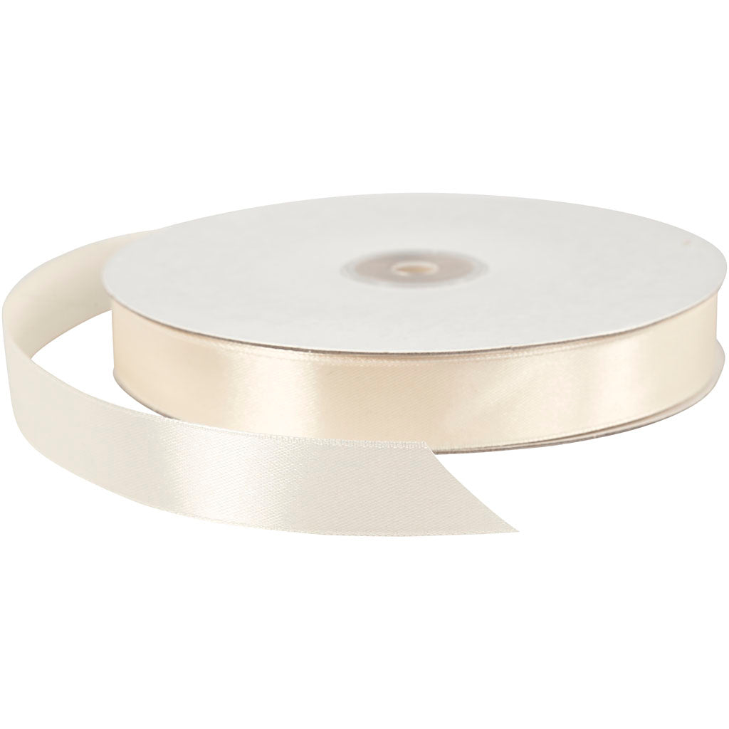 Satin Ribbon, W: 20 mm, off-white, 100 m/ 1 roll