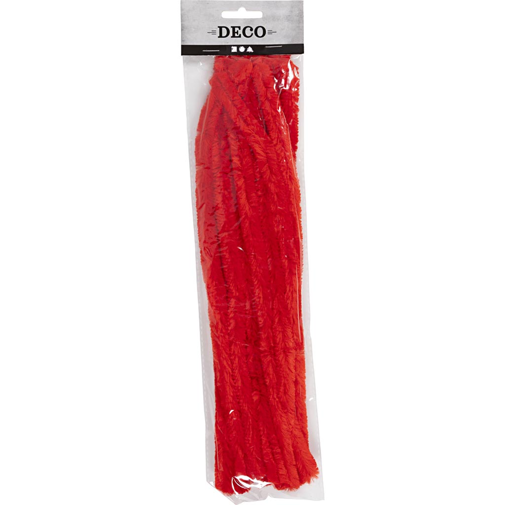 Chenille, L: 30 cm, thickness 15 mm, red, 15 pc