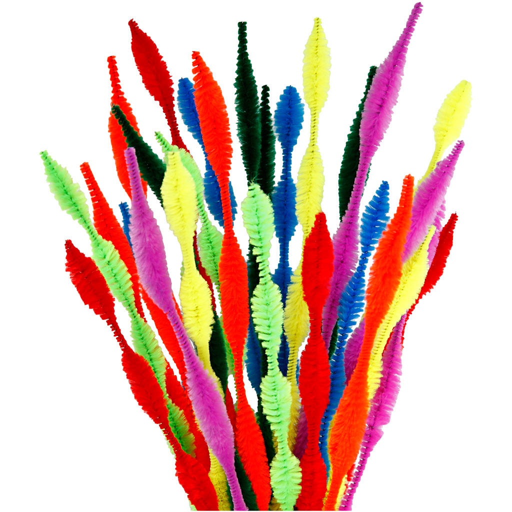 Chenille, waved, L: 30 cm, thickness 5-12 mm, assorted colours, 28 asstd.