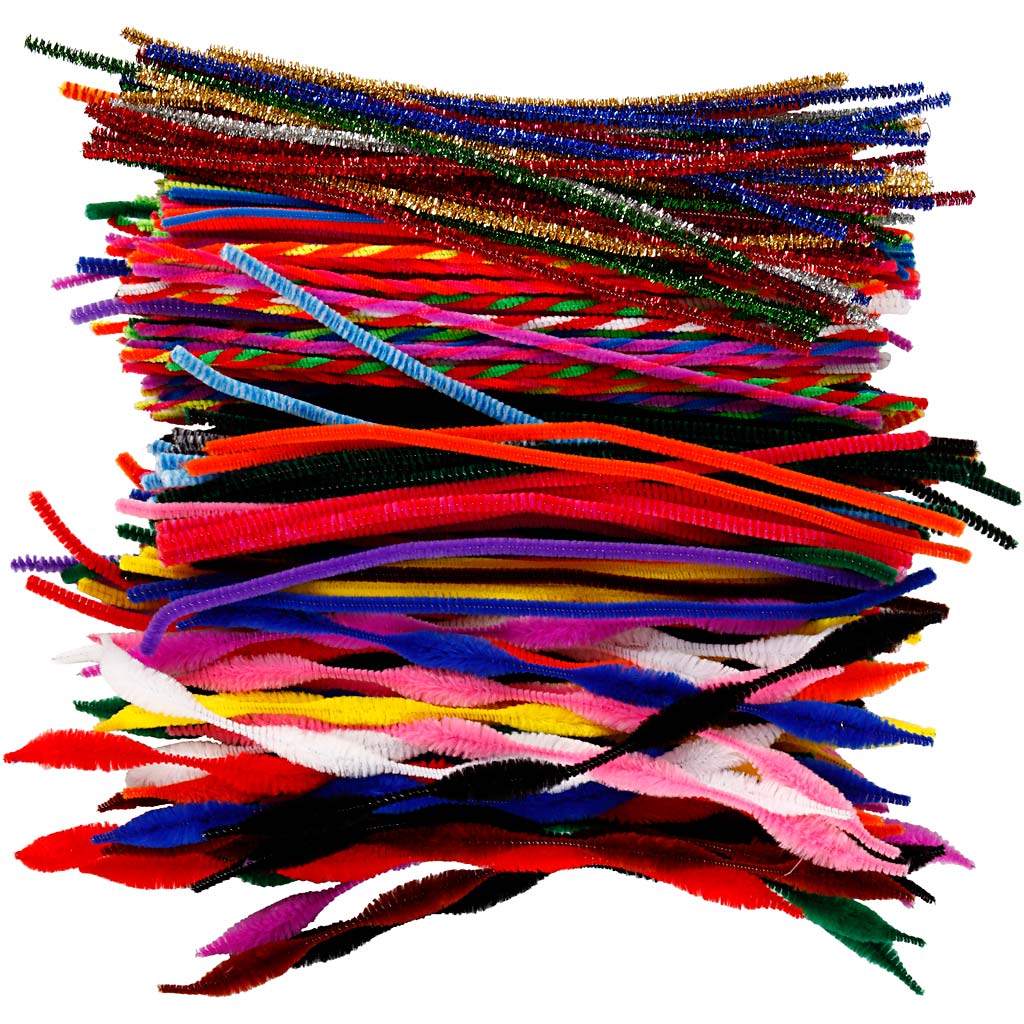 Chenille, L: 30,5 cm, thickness 4-6 mm, assorted colours, 250 asstd.
