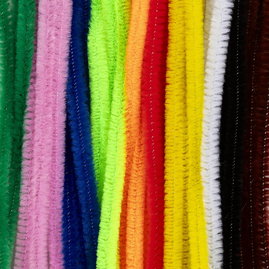 Chenille, L: 30 cm, thickness 6 mm, assorted colours, 50 asstd.