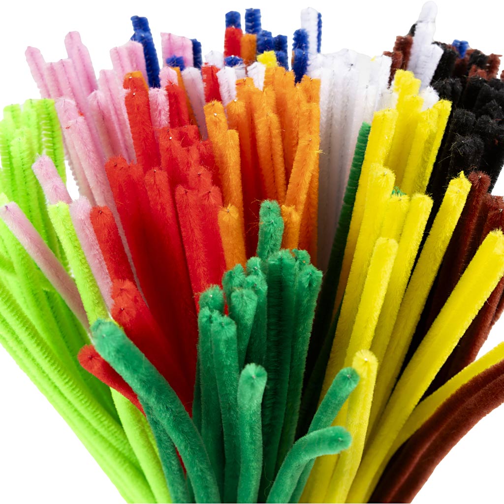 Chenille, L: 30 cm, thickness 6 mm, assorted colours, 200 asstd.