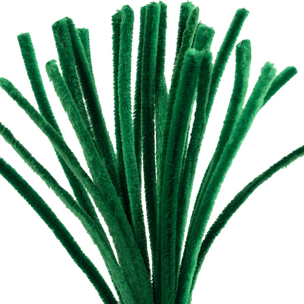 Chenille, L: 30 cm, thickness 9 mm, dark green, 25 pc