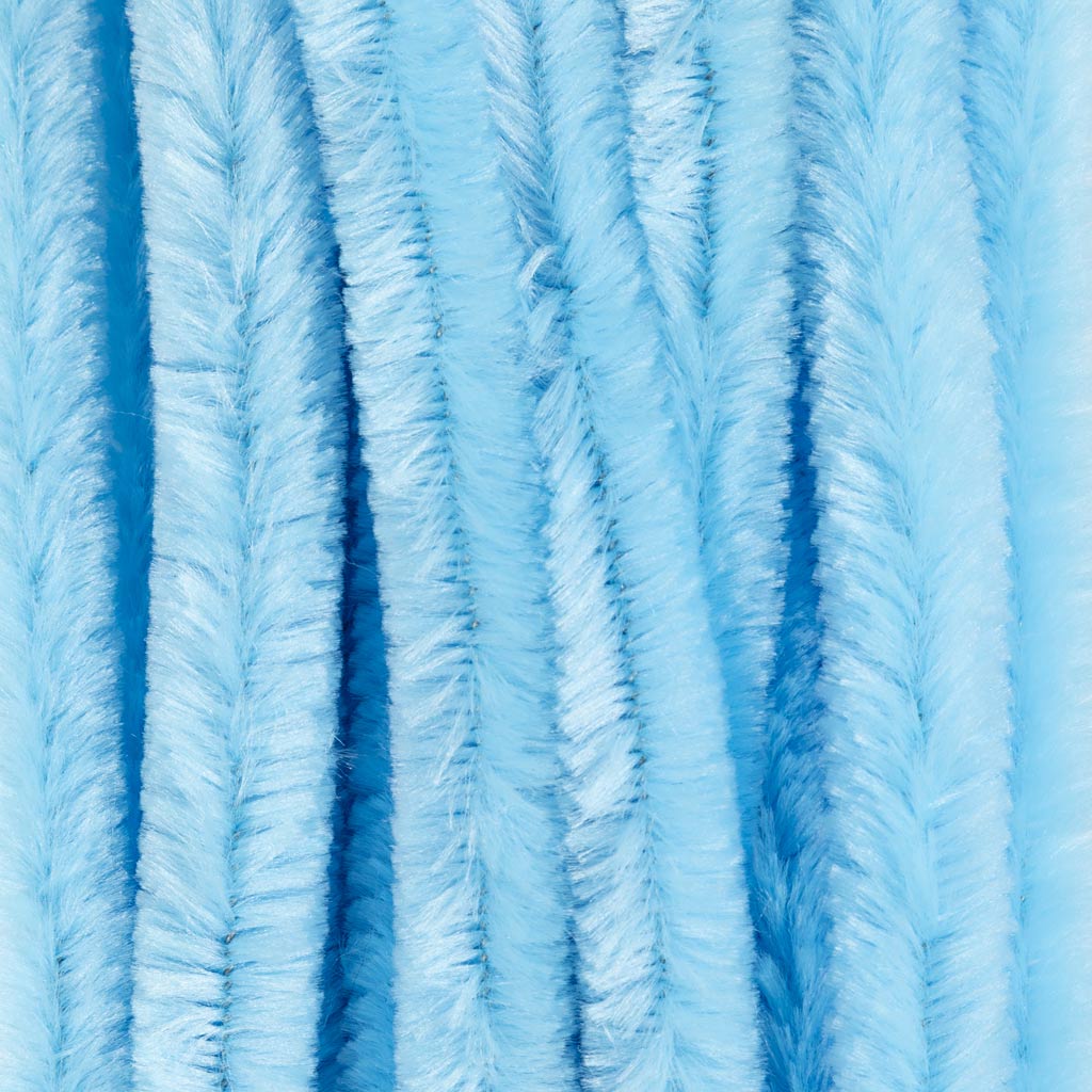 Chenille, L: 30 cm, thickness 15 mm, blue, 15 pc