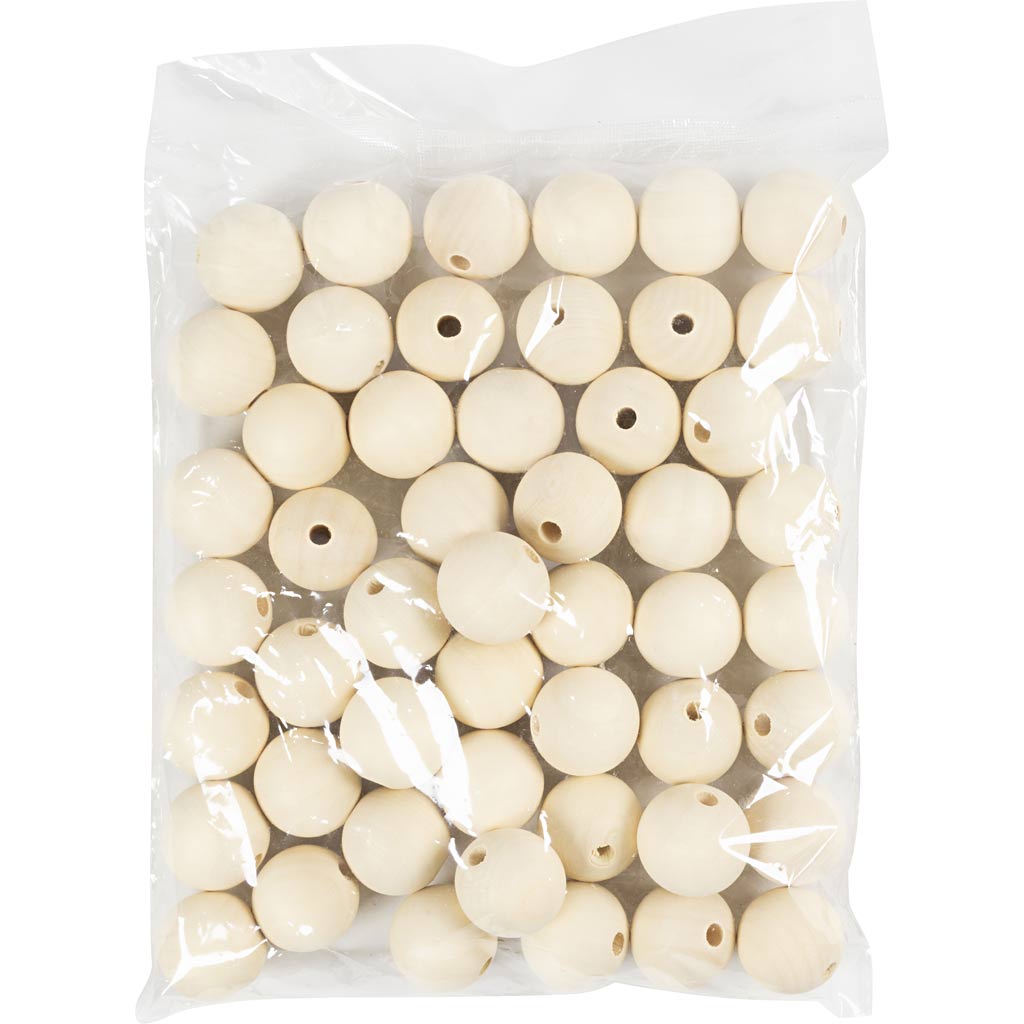 Wooden Bead, dia. 30 mm, hole size 5 mm, 50 pc