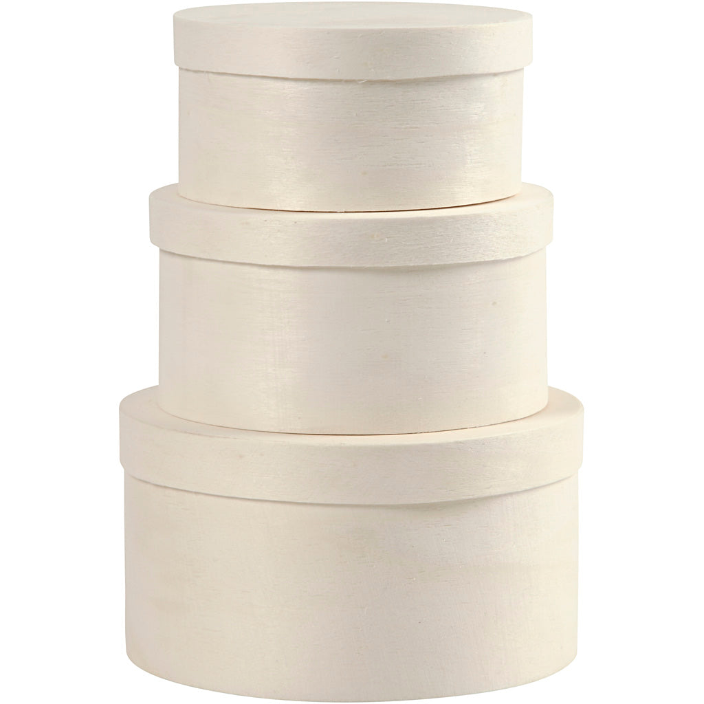 Round Wood Chip Box, H: 5,4+6,5+7,3 cm, dia. 10+11+13 cm/ 1 set