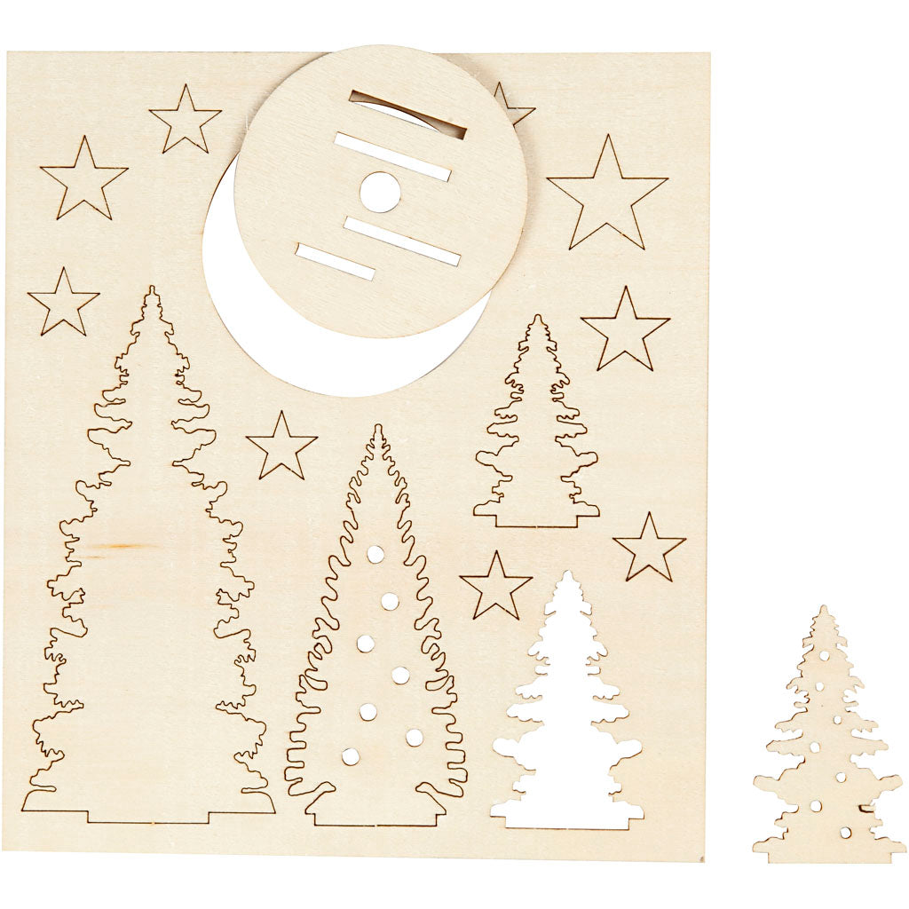 Self-Assembly Figures, christmas trees, L: 20 cm, W: 17 cm, thickness 3 mm, 1 pack
