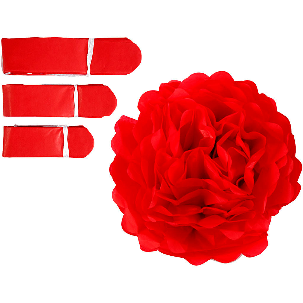 Tissue Pompons, dia. 20+24+30 cm, 16 g, red