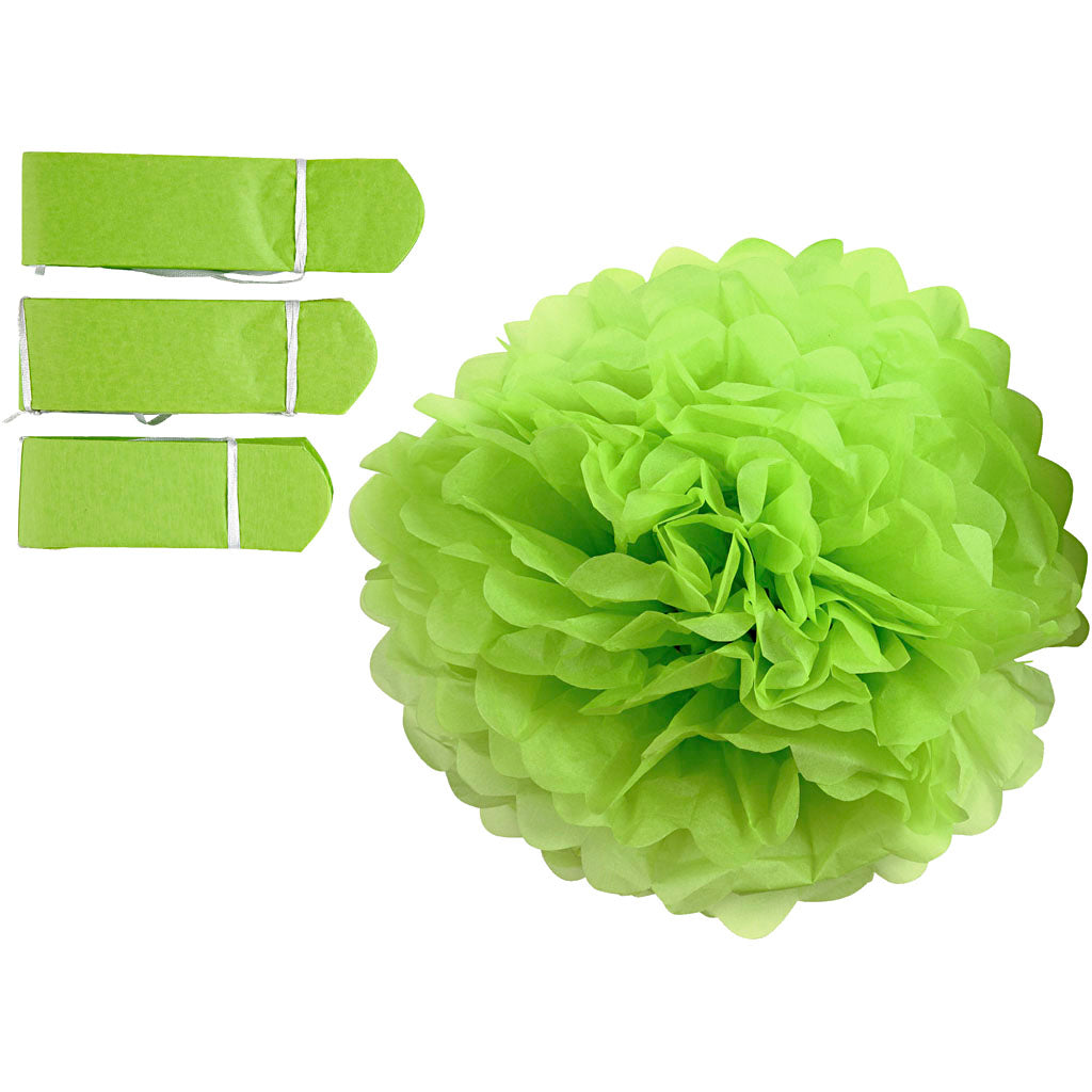 Tissue Pompons, dia. 20+24+30 cm, 16 g, lime green