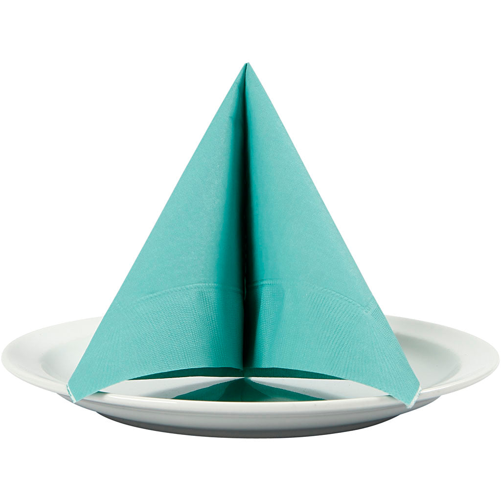 Table Napkins, white back, size 33x33 cm, light turquoise, 20 pc