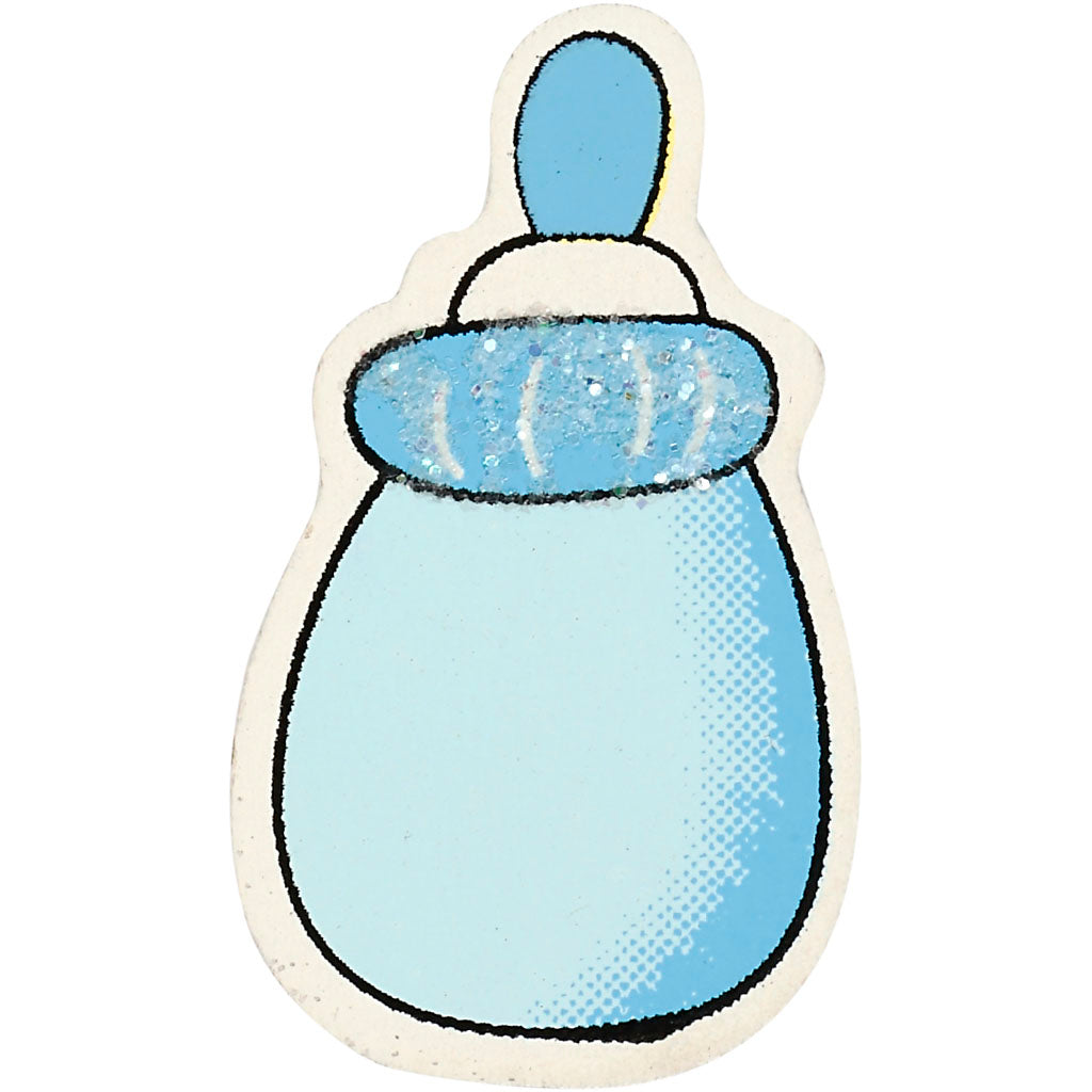 Milk Bottle, size 22x37 mm, thickness 1,7 mm, glitter, light blue, 10 pc