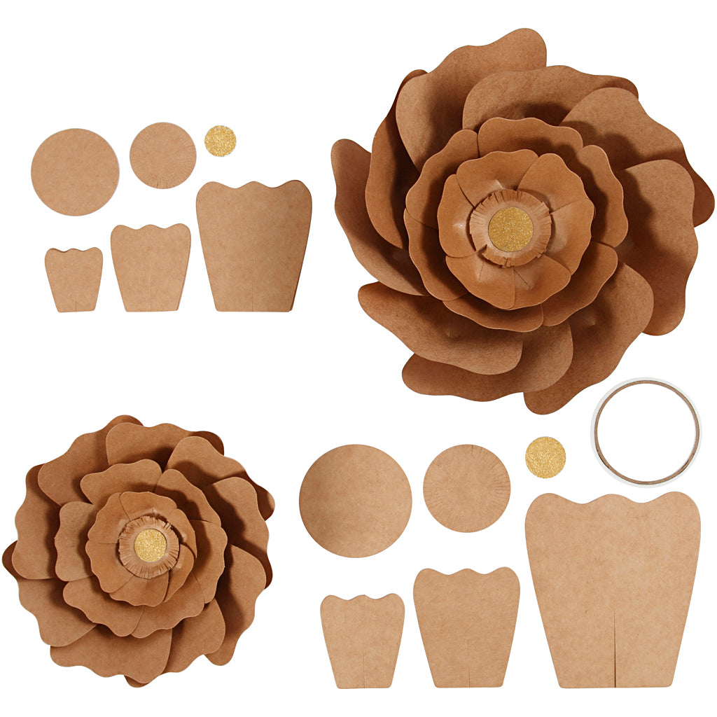 Paper Flowers, dia. 15+25 cm, natural, 2 pc