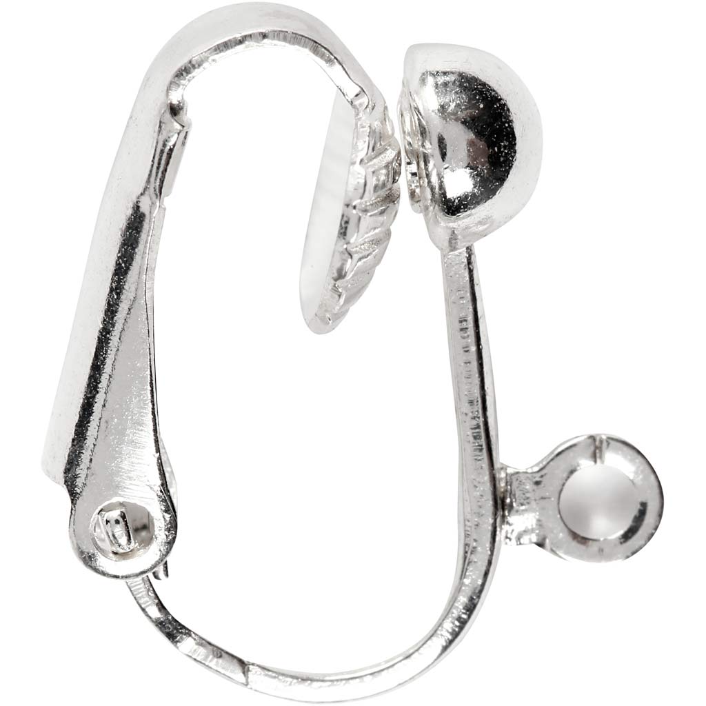 Clip-On Earrings, L: 16,5 mm, W: 1,5 mm, hole size 1,6 mm, silver-plated, 6 pc