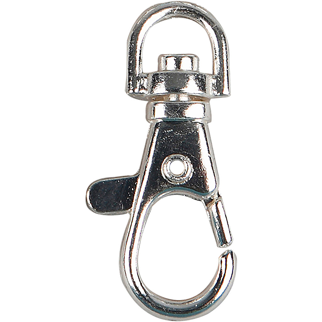 Lobster Claw Clasps, H: 37 mm, W: 14 mm, dia. 37 mm, silver-plated, 2 pc