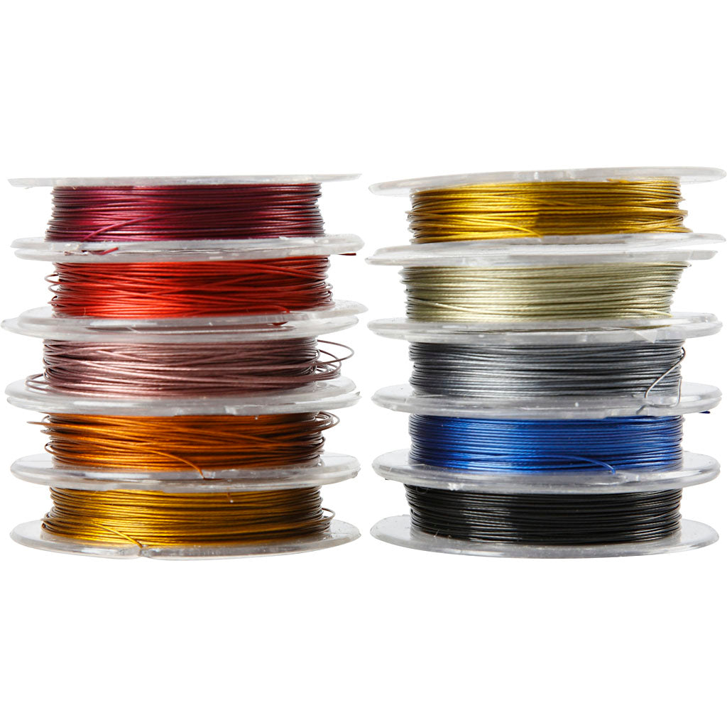Beading Wire, thickness 0,38 mm, assorted colours, 10 m