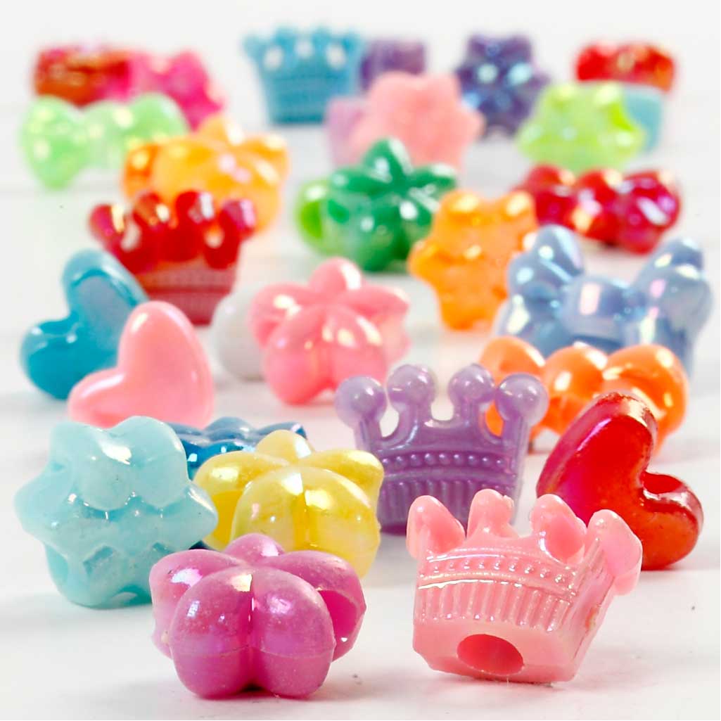 Novelty Beads, dia. 10 mm, hole size 3 mm, ca. 190 pc, 65 g, 125 ml