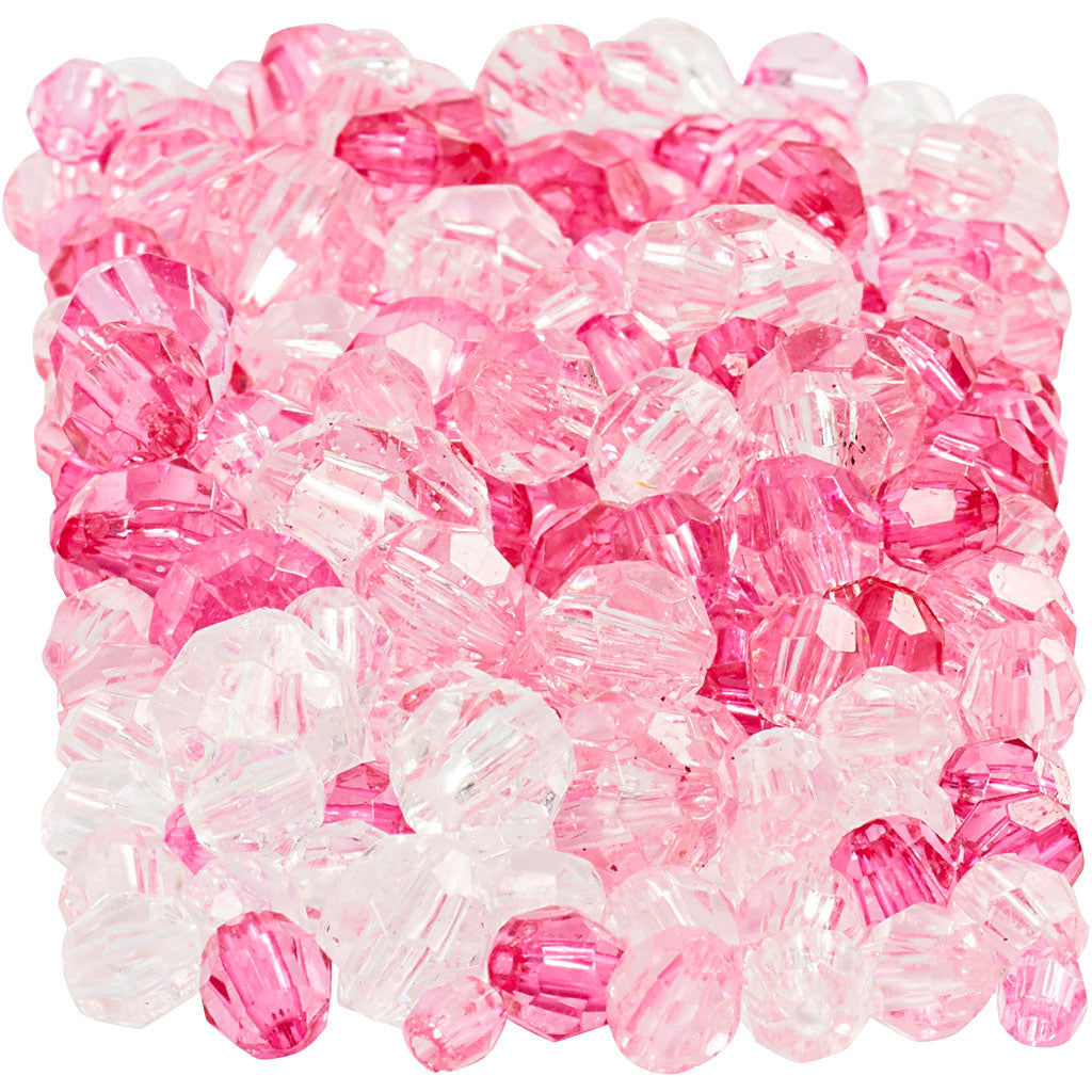 Facet Beads, size 4-12 mm, hole size 1-2,5 mm, ca. 860 pc, pink (081), 250 g