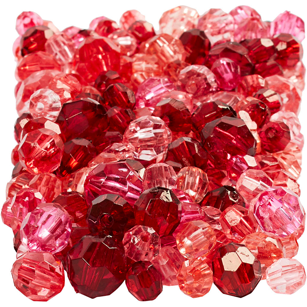 Facet Beads, size 4-12 mm, hole size 1-2,5 mm, ca. 860 pc, red harmony, 250 g