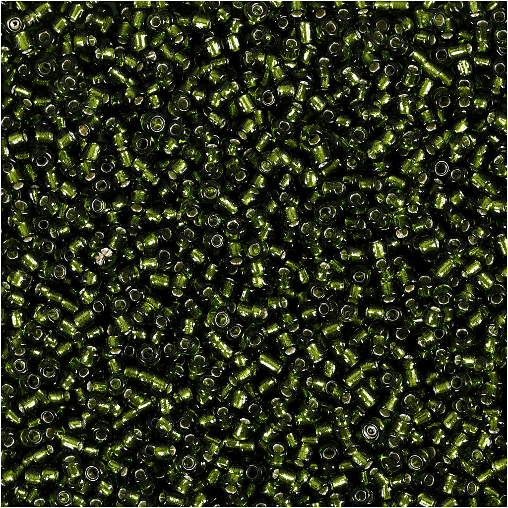 Rocaille Seed Beads, dia. 1,7 mm, size 15/0, hole size 0,5-0,8 mm, grass green, 25 g