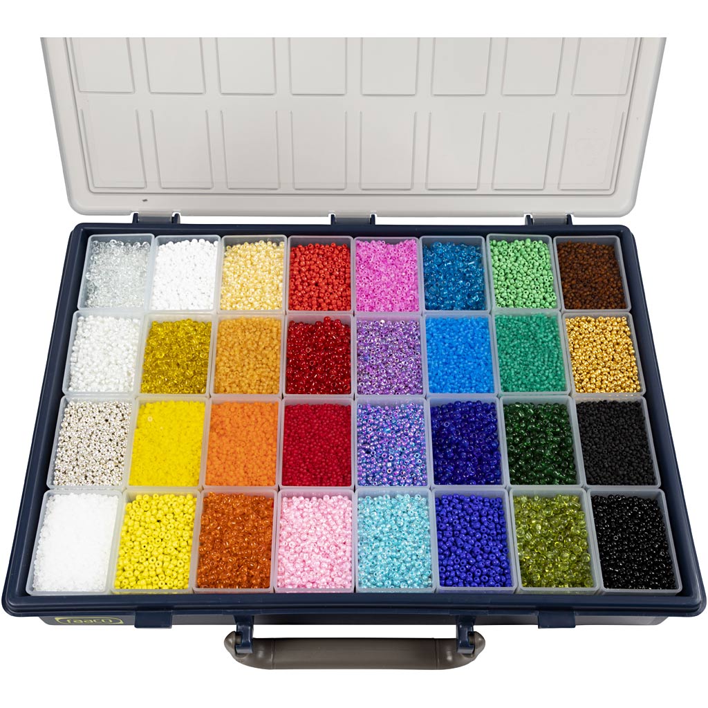 Rocaille Seed Beads, dia. 1,7+3+4 mm, size 6/0+8/0+12/0, hole size 0,5-1,2 mm, Colour may vary , 32x100 g