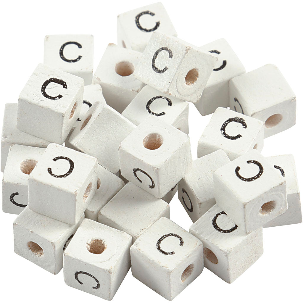 Letter Bead, C, size 8x8 mm, hole size 3 mm, white, 25 pc