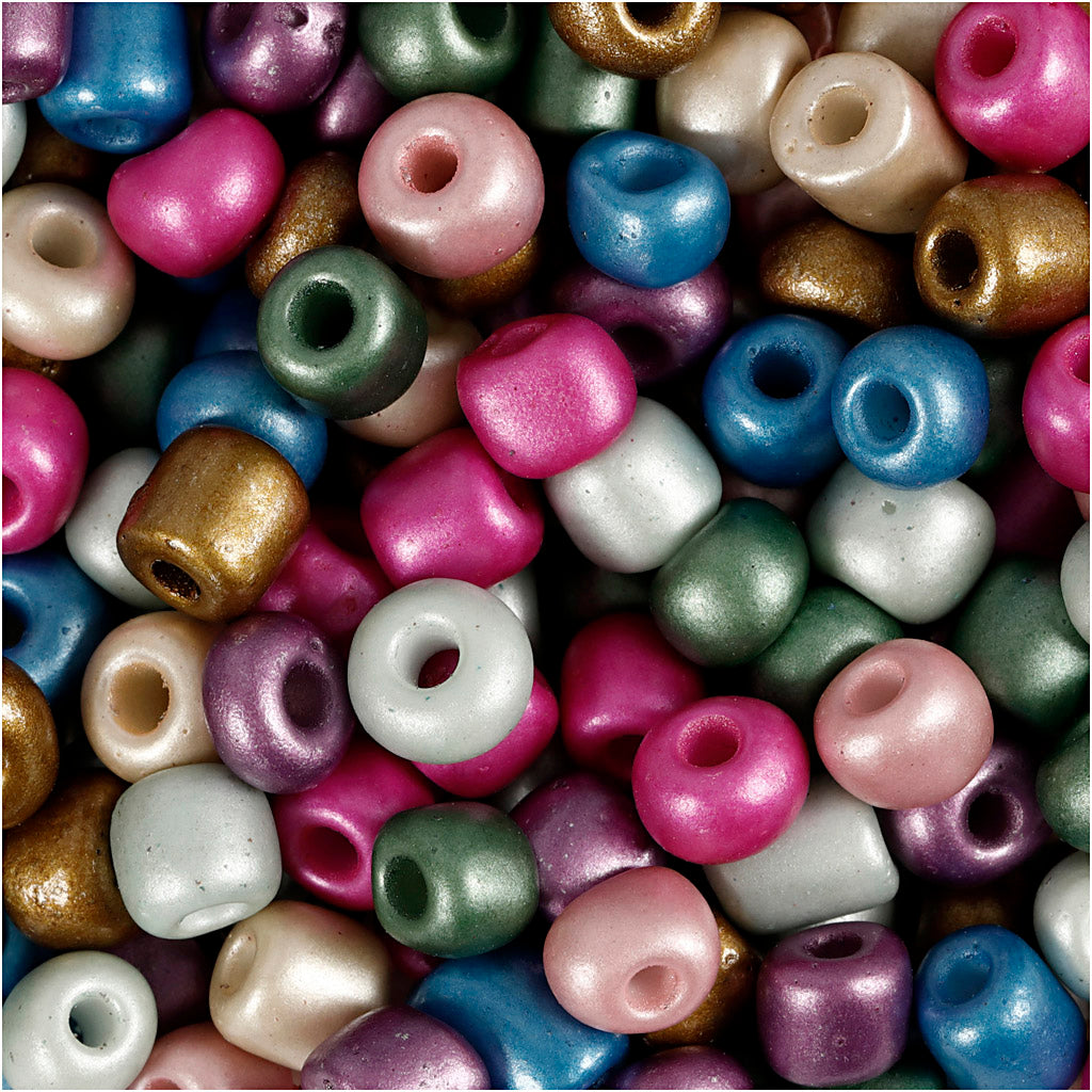Rocaille Seed Beads, dia. 5 mm, size 4/0, hole size 1,2 mm, ca. 500 pc, metallic colours, 130 g