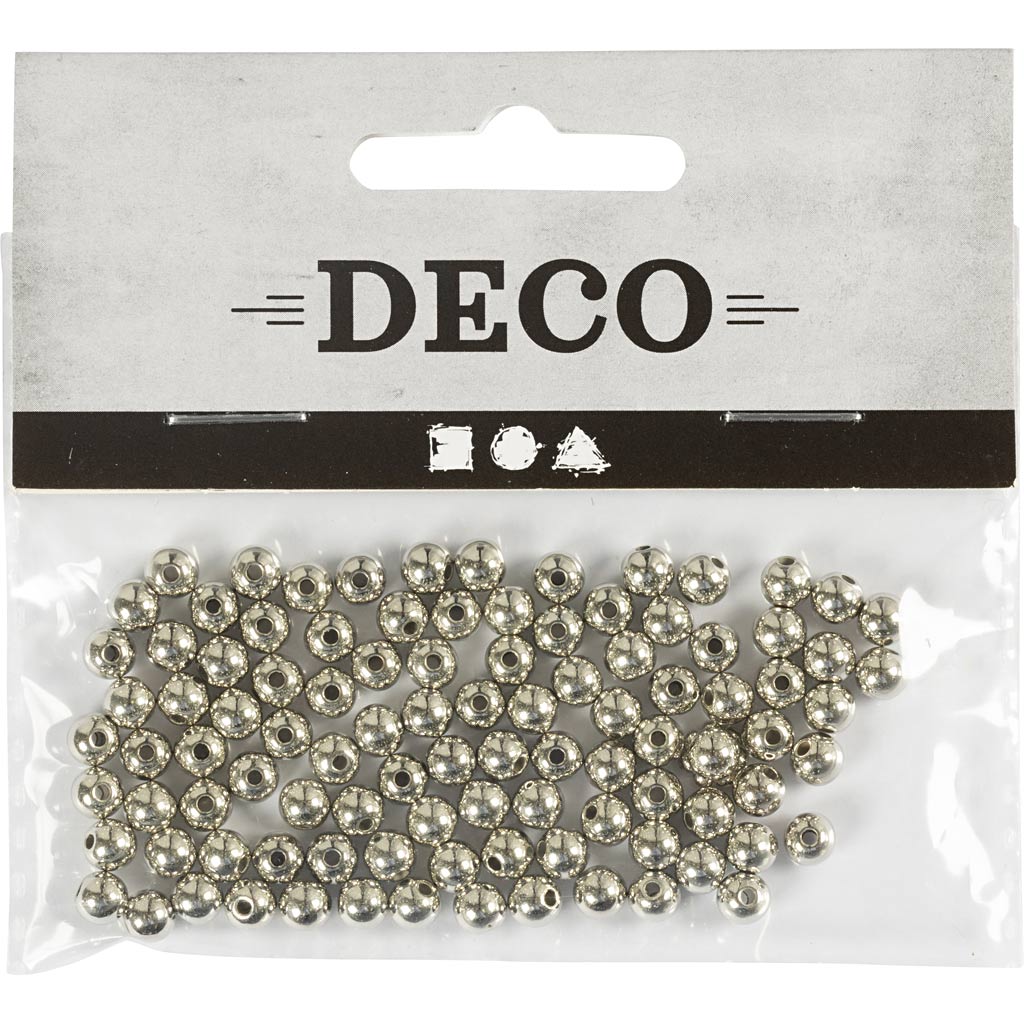 Wax Beads, dia. 5 mm, hole size 0,7 mm, silver, 100 pc