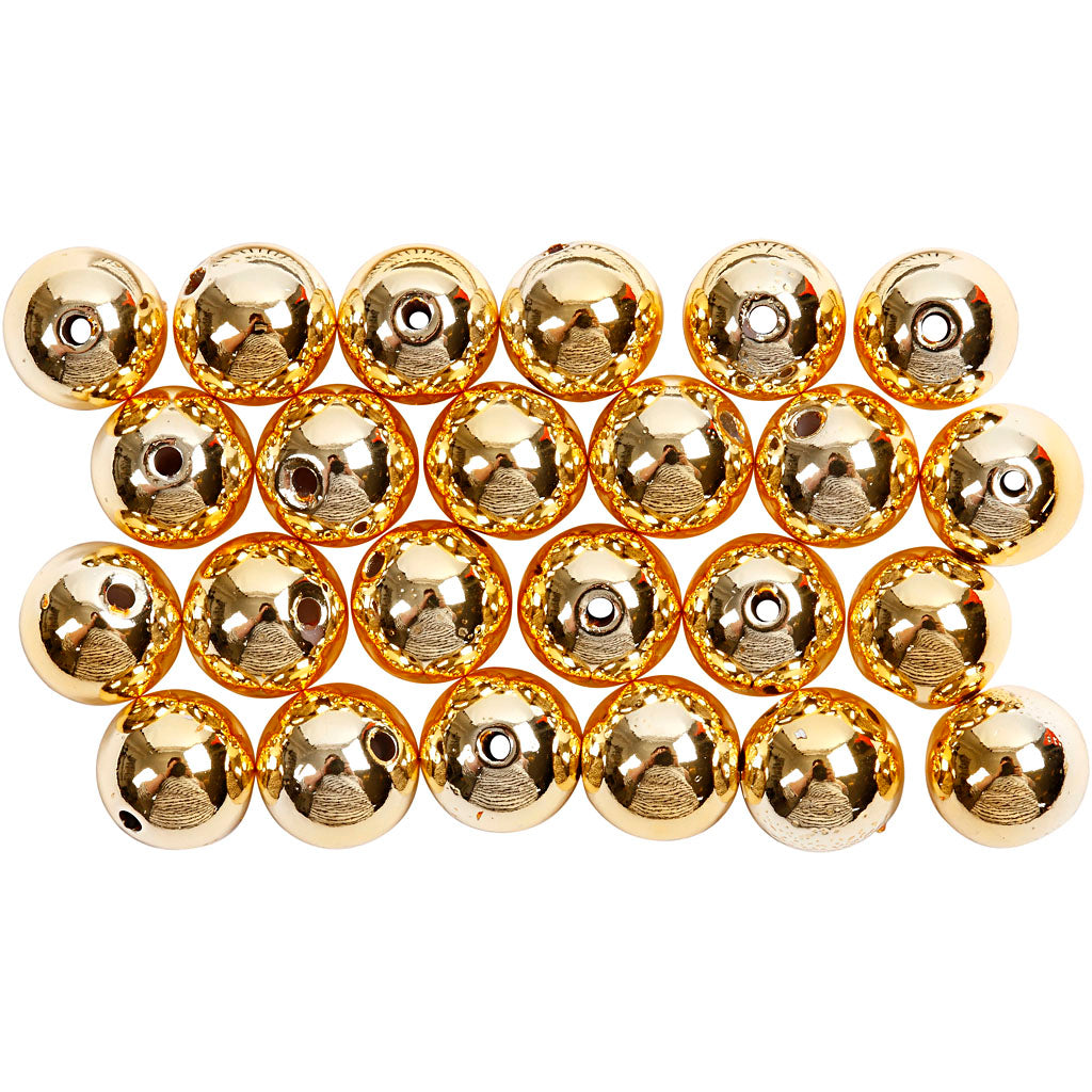 Wax Beads, dia. 8 mm, hole size 1 mm, gold, 50 pc