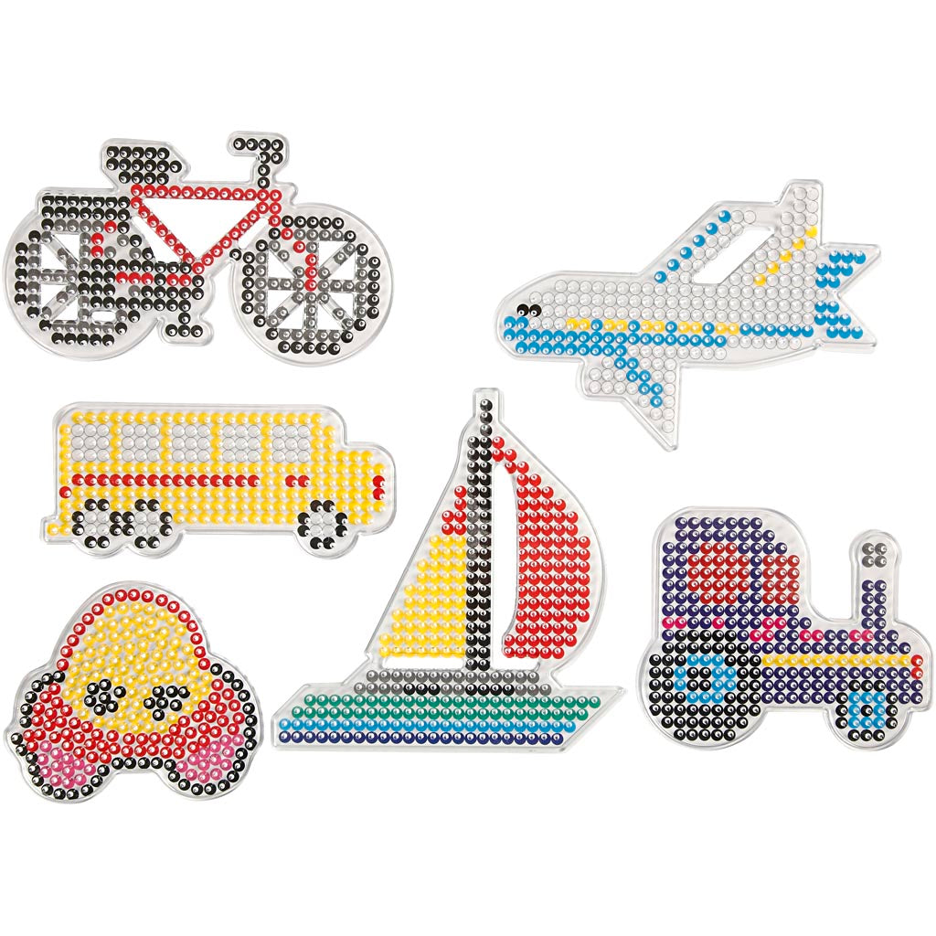 Peg Board, car, plane, boat, tractor, bus and bike., size 9x9,5+11x16 cm, medium, 6 pc
