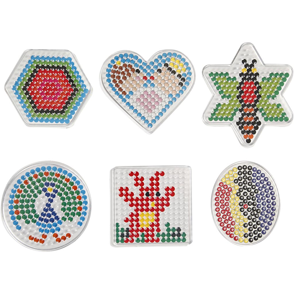 Peg Board, oval, heart, hexagon, circle, square and star., size 7x7,5-10,5x9,5 cm, medium, 6 pc