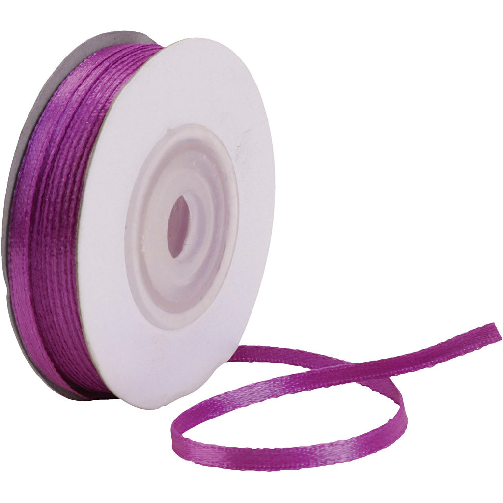 Satin Ribbon, W: 3 mm, dark purple, 30 m/ 1 roll
