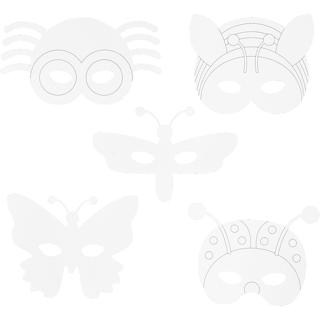 Insect Masks, H: 14-17 cm, W: 19,5-23 cm, 230 g, white, 16 pc