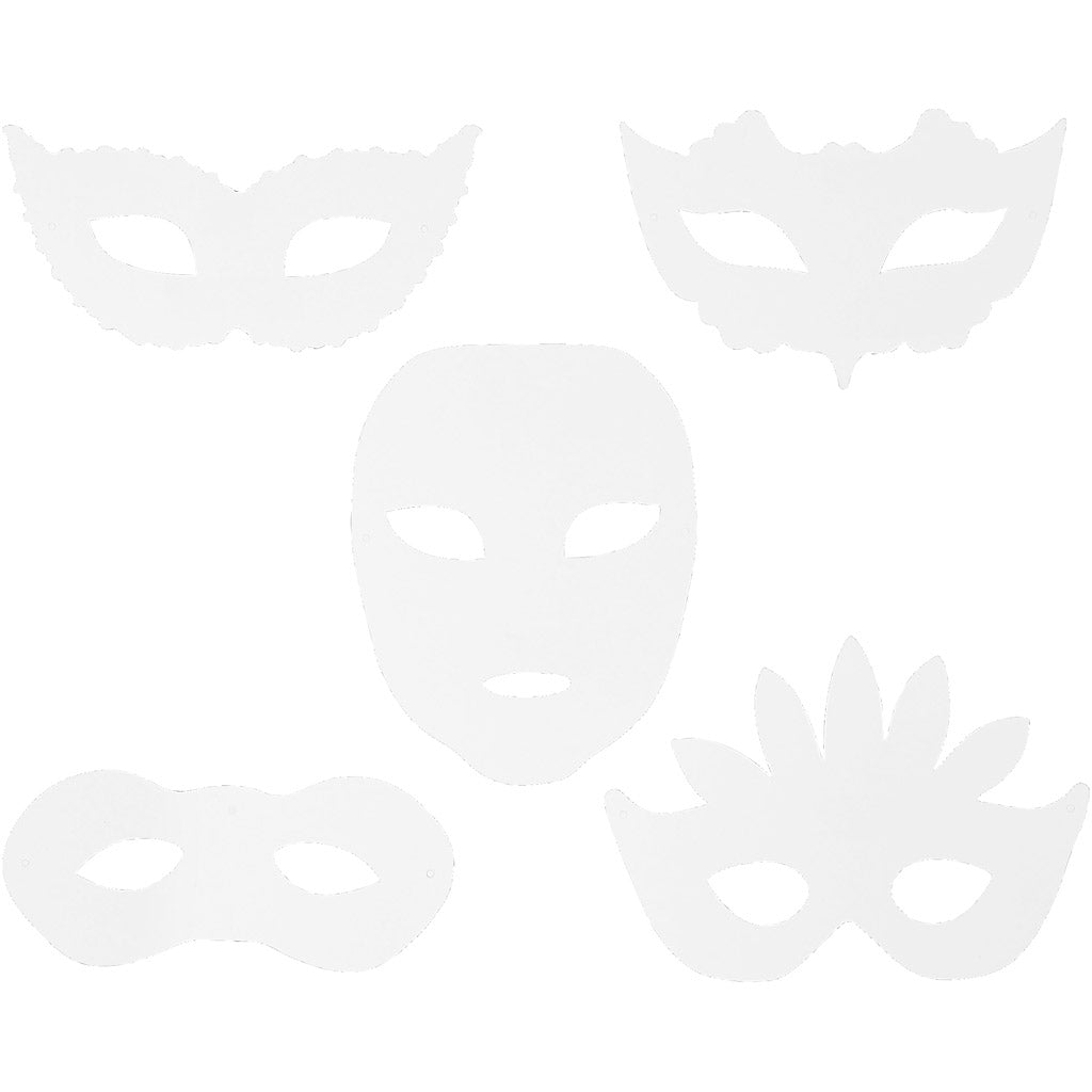 Masquerade Masks, H: 8,5-19 cm, W: 15-20,5 cm, 230 g, white, 16 pc