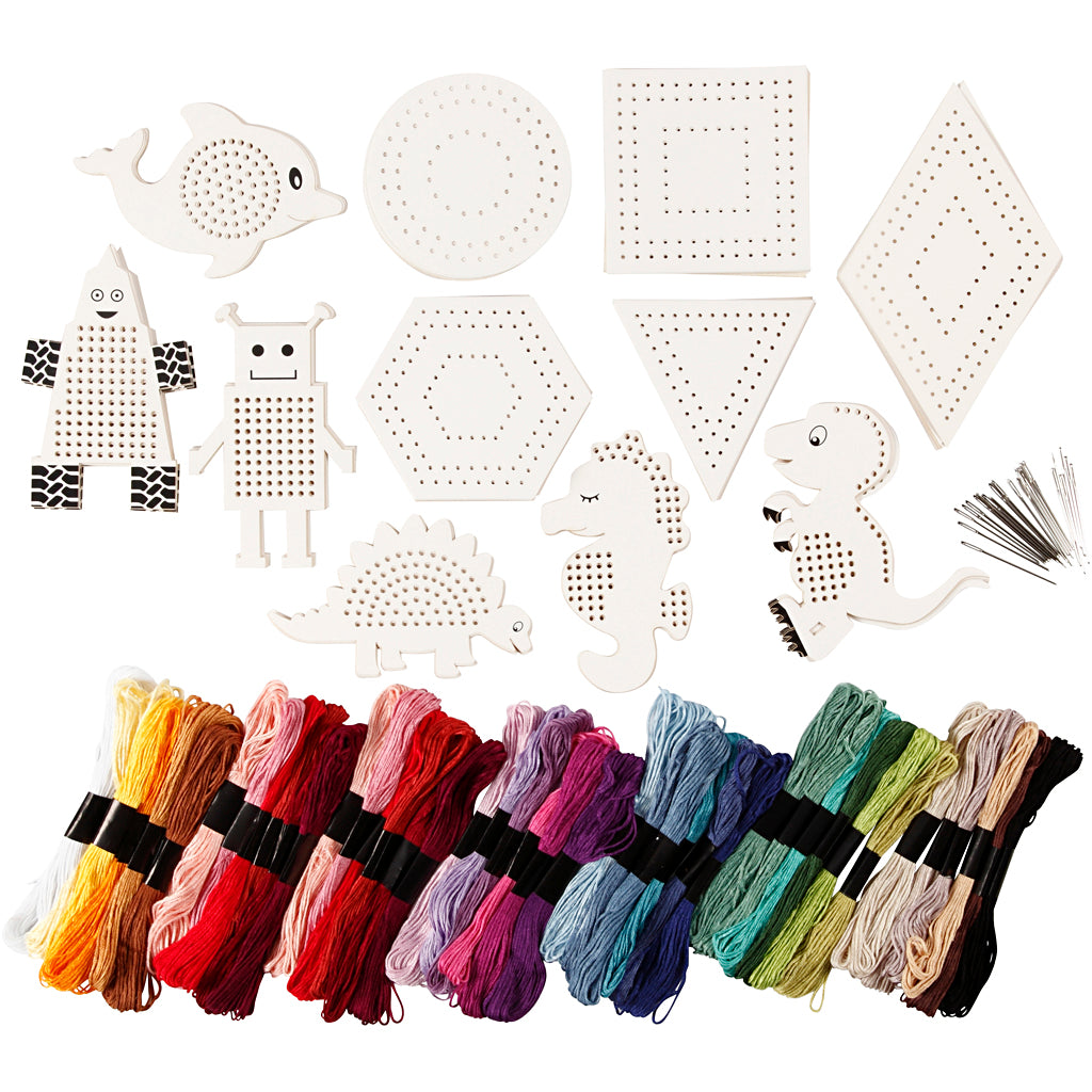 Group Craft Kit Embroidery Figures, size 8-17 cm, assorted colours