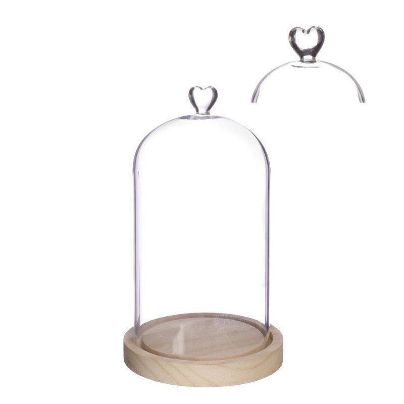 Bell Jar Heart Wood Base Ø14 h.24 cm