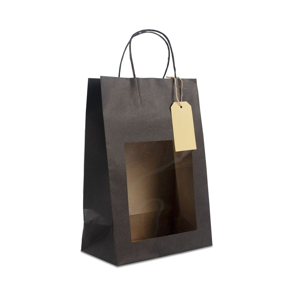 Gift bags with window and tag 22+12x32cm black (100 pcs)