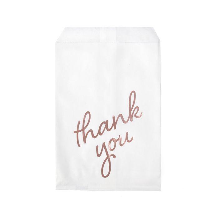 Paper Bags White with Rose Gold Thank You 12,7x20,3 cm