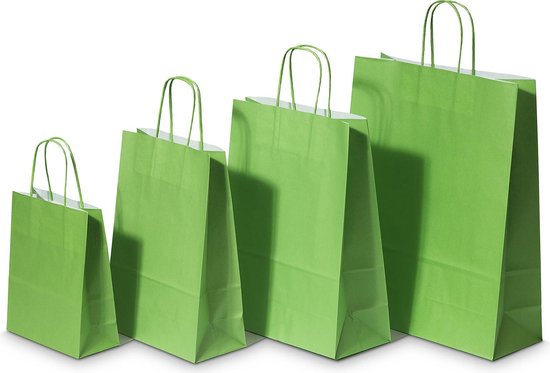 Paper Carrier Bags Green 32+12x41cm Kraft 100 grams
