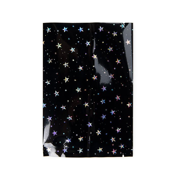 Flat Heat Seal Bags Black Holographic Stars 10,2x15,2 cm