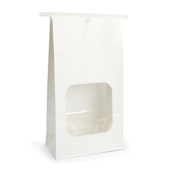 White Kraft Tin Tie Bag w/ Window 15,2x7x26,7cm