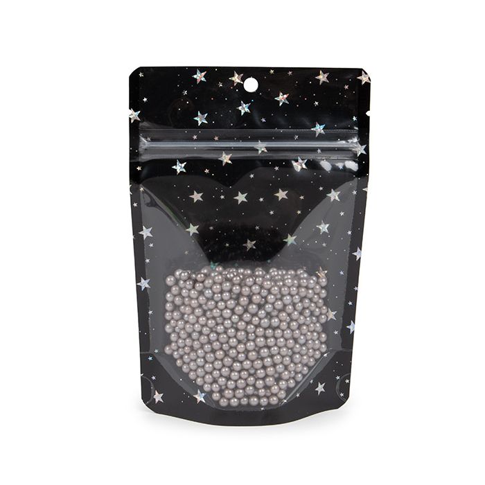 Stand Up Pouches transparent/Black Holographic Stars 10,2x6x15,2 cm