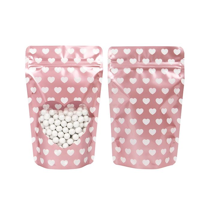 Stand Up Pouches Rose Gold With White Hearts 13x7,9x20,6 cm