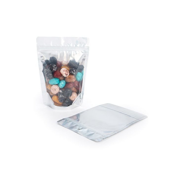 White Backed Stand Up Zipper Pouch 12 x 7,5 x 18,5 cm with Hang Hole