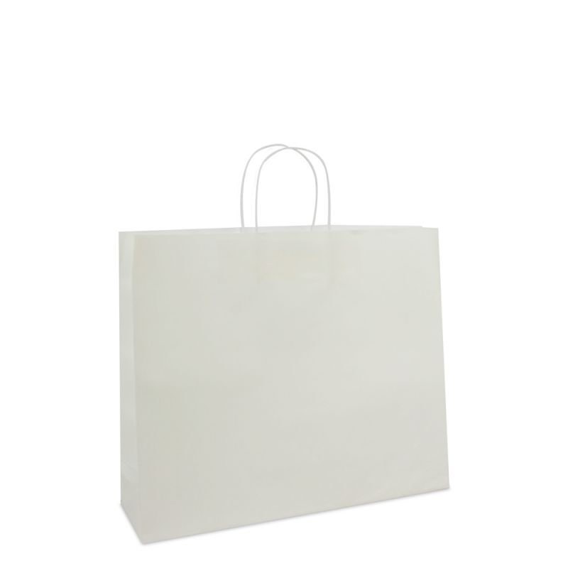 Shopper di carta di lusso con manici ritorti Bianco 42+12x35 cm + fondo in cartone (100 pz) [FP-001042]