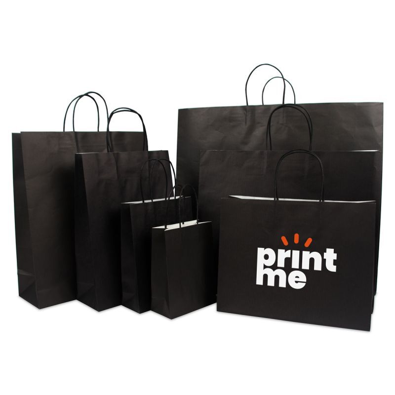 Shopper di carta di lusso con manici ritorti Nero 14+7x19 cm + fondo in cartone (250 pz) [FP-002019]